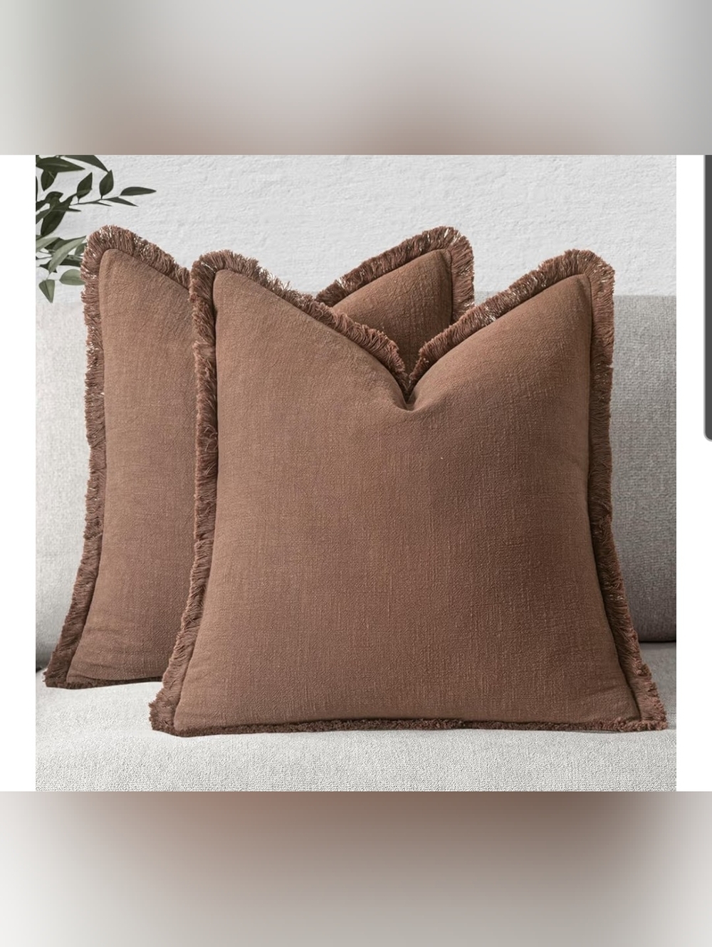 Brown Fringed Linen Decorative Throw Pillow Covers Set Of 2 Size 24x24